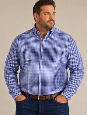 Polo Ralph Lauren Gingham Button Down Shirt Blue White Classic Fit Preppy